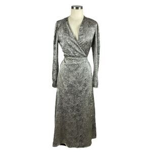 RACHEL PARCELL Cheetah Print‎ Long Sleeve Satin Wrap Dress Women's Size Small